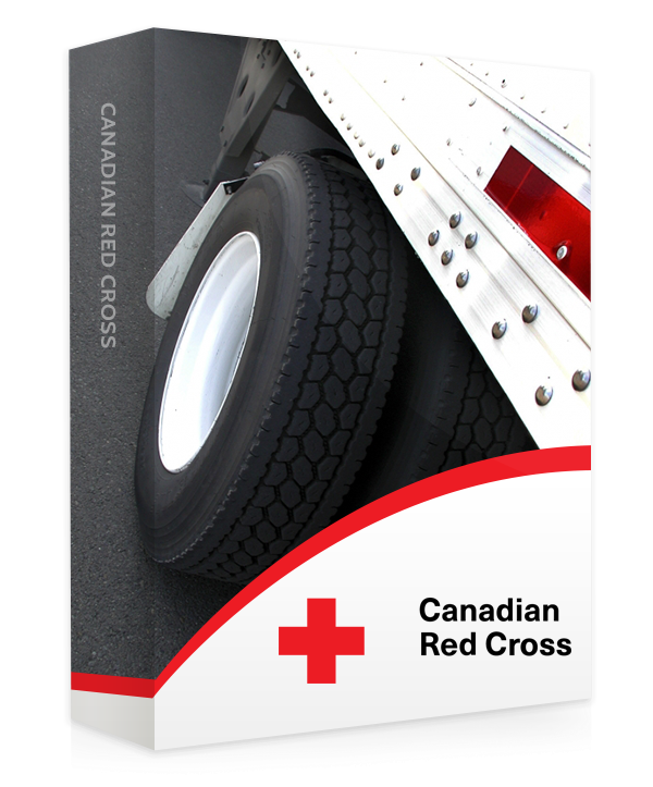 A Red Cross book with image of a white truck on the road.