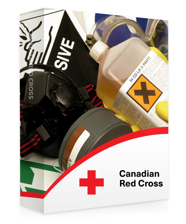 A Red Cross book with image of a container of oil or hazardous substance and an information sheet. 