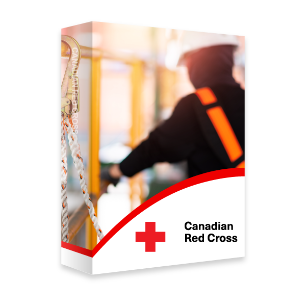 A Red Cross book with image of a worker on scaffolding wearing a hard hat, gloves and harness, which is attached to the scaffolding with a lanyard.