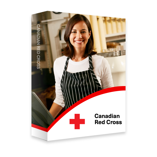 A Red Cross book with an image of a smiling worker standing in a shop and wearing an apron.